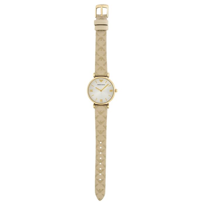 Emporio Armani Gianni T Bar Analog Silver Dial Beige Leather Strap Watch For Women - AR11127 - Image 4